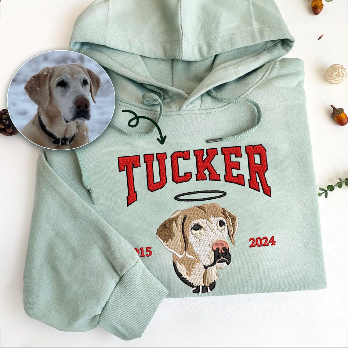 Custom Pet Loss Embroidered EST Sweatshirt Hoodie with Pet Face and Name Pet Memorial Gift for Pet Lovers