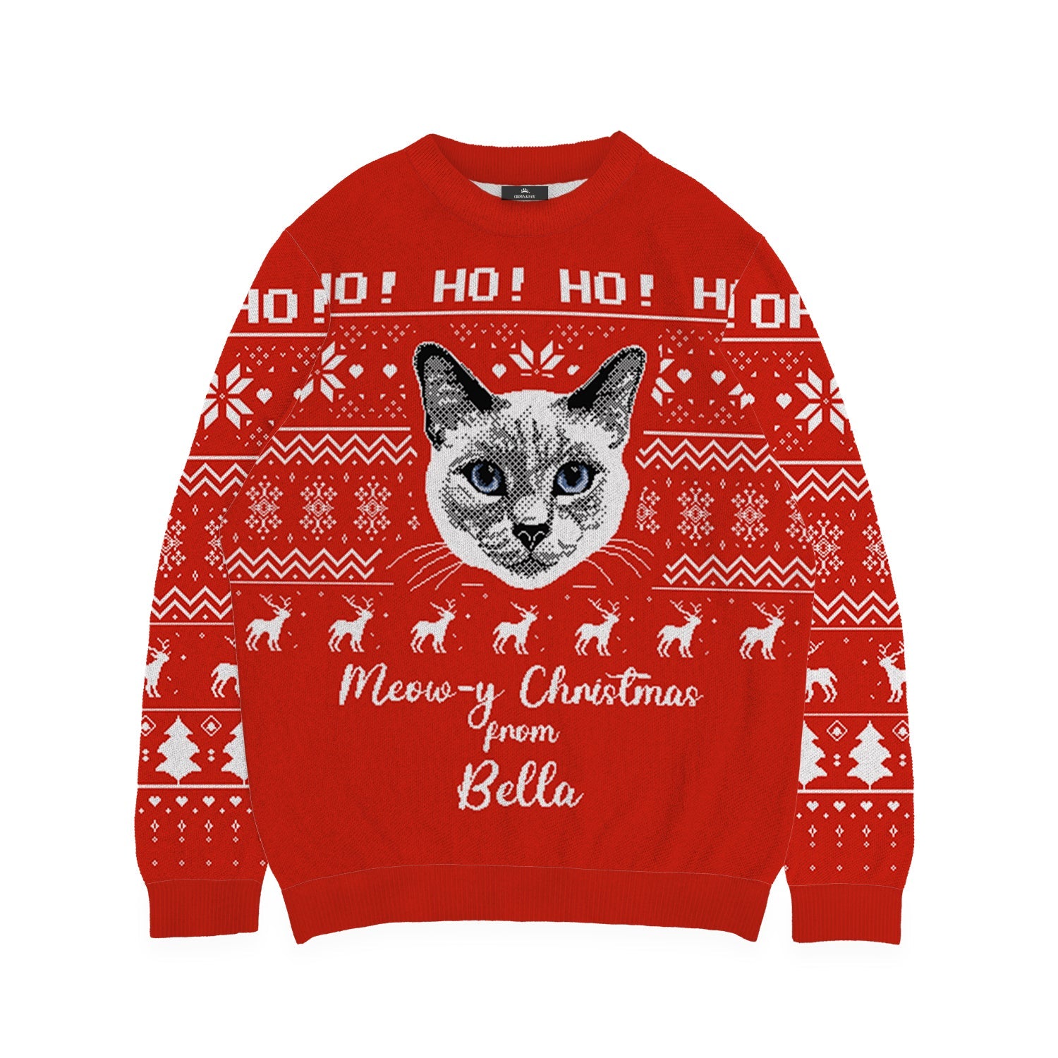 Ho Ho Ho Custom Cat Face Sweater - Custom Christmas Knitwear