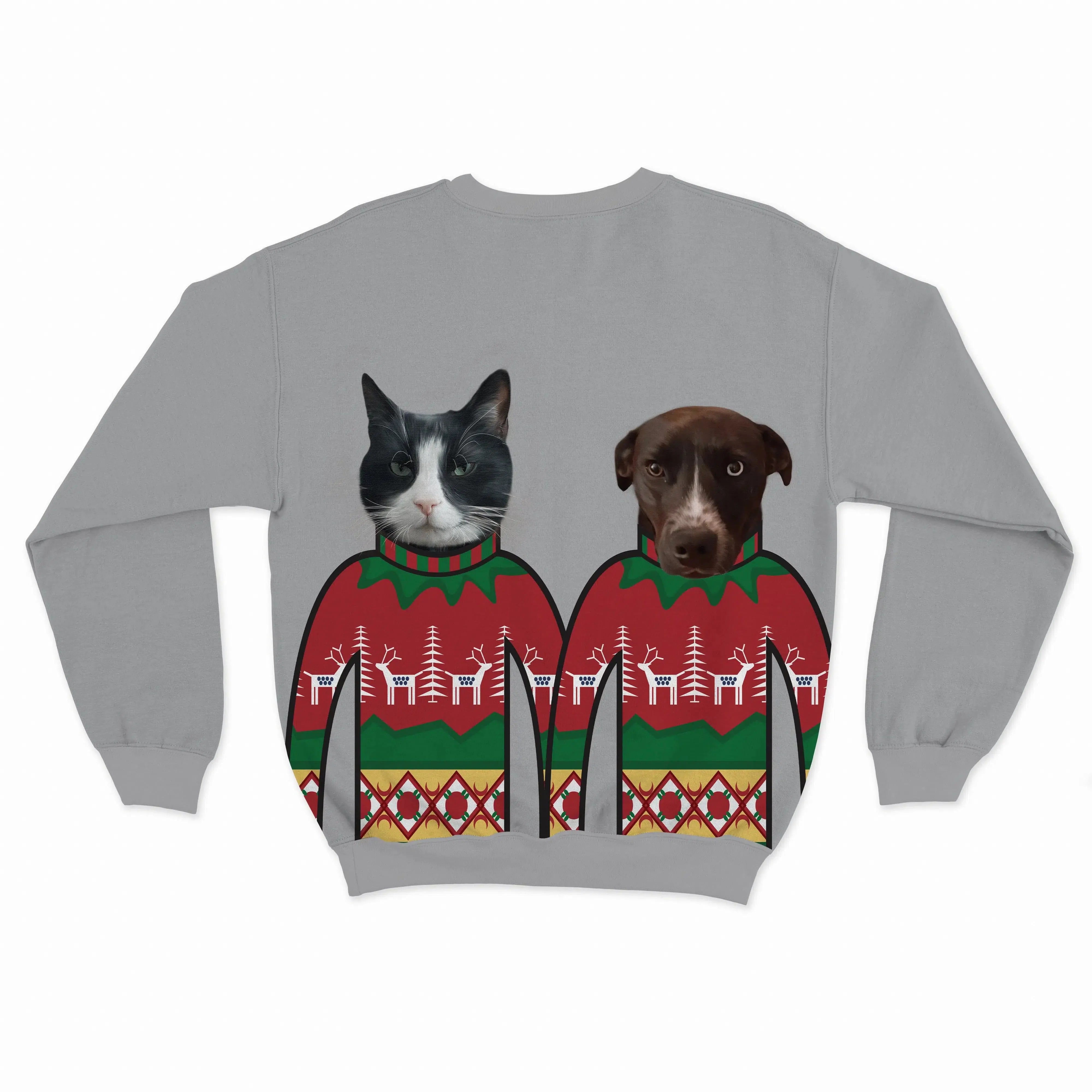 Custom Pet Face Christmas Sweatshirt - Two Pets