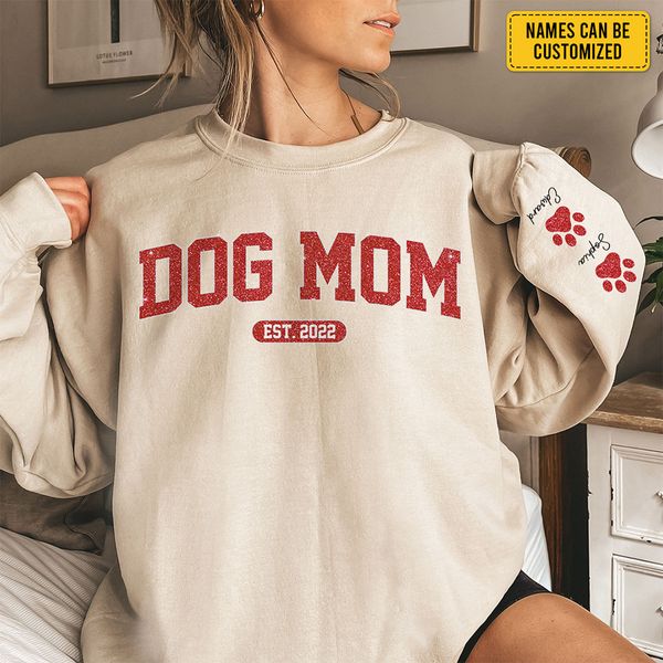 Personalized Dog Mom Sweatshirt With Dog Names on Sleeve