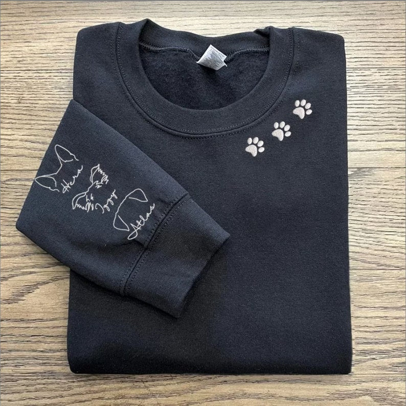 Personalized Embroidered Hoodie with Pet Ears On Sleeve Gift For Pet Lovers