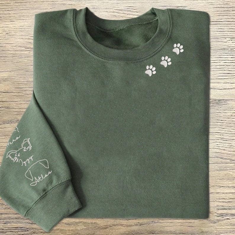 Personalized Embroidered Hoodie with Pet Ears On Sleeve Gift For Pet Lovers