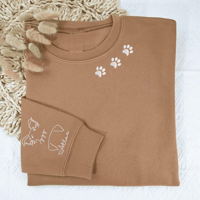 Personalized Embroidered Hoodie with Pet Ears On Sleeve Gift For Pet Lovers