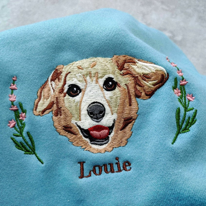 Personalized Embroidered Pet Face and Name Sweatshirt Shirt For Pet Lovers