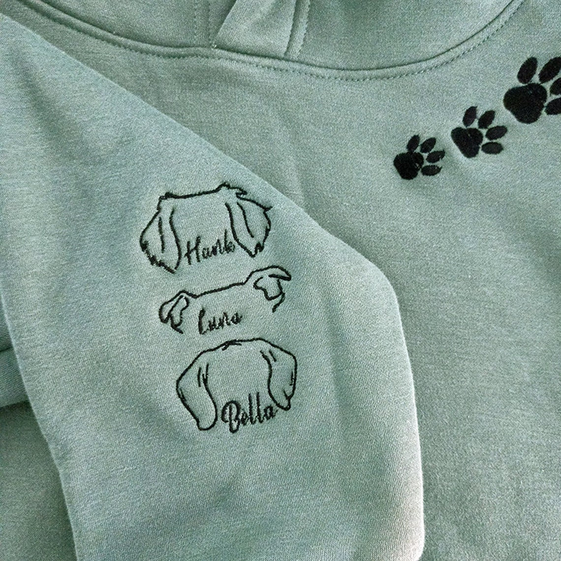 Personalized Embroidered Hoodie with Pet Ears On Sleeve Gift For Pet Lovers