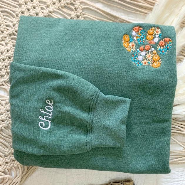 Personalized Embroidered Pet Paw Sweatshirt with Pet Names on Sleeve Gift for Pet Lovers