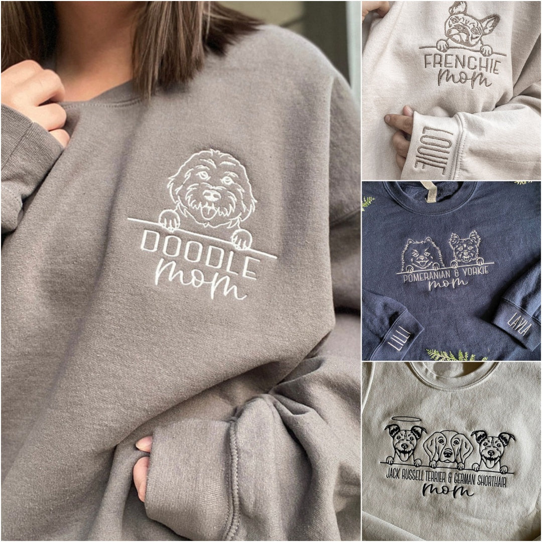 Personalized Plus Size Sweatshirt Hoodie with Embroidered Pet Outline and Pet Name Gift For Dog Mom