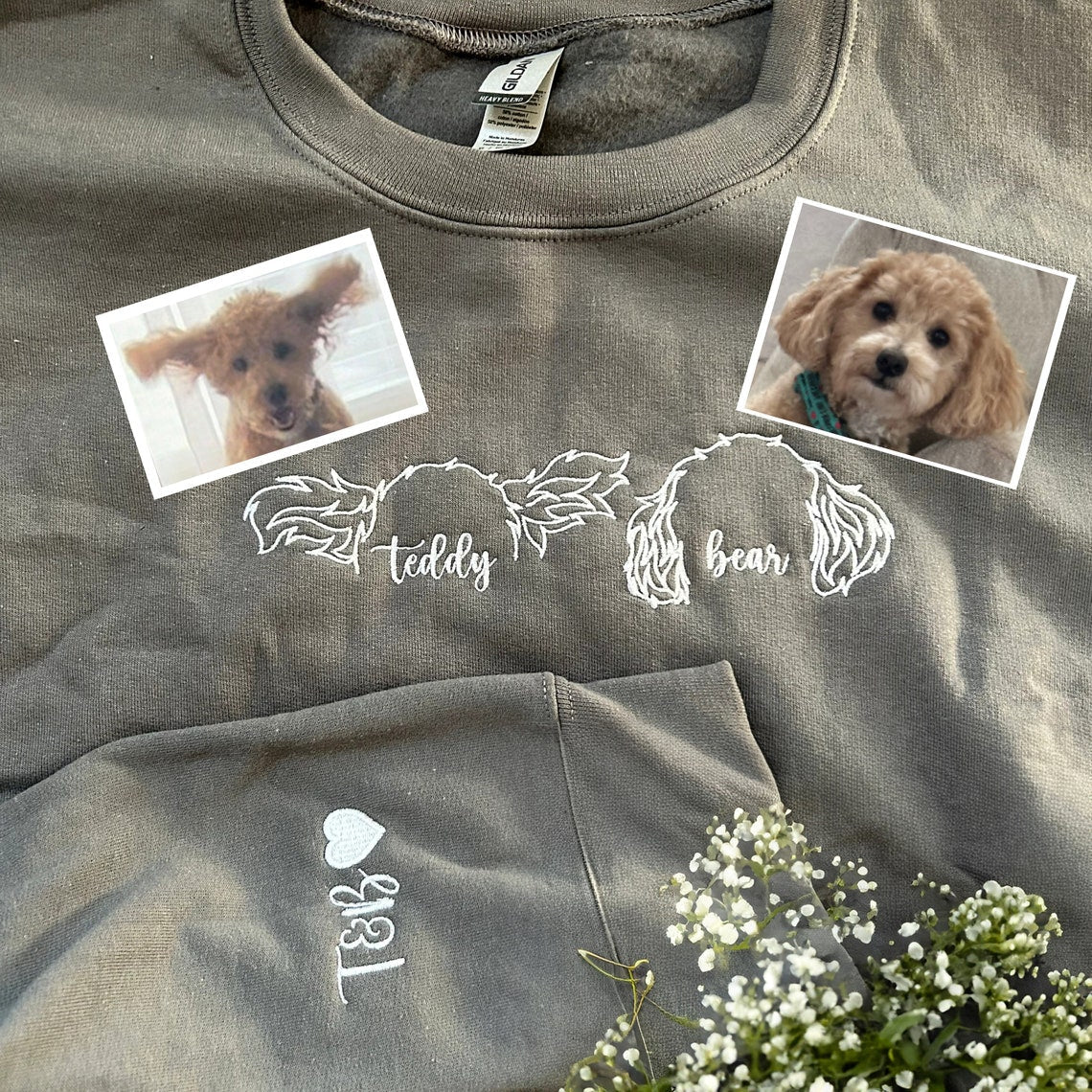 Embroidered Pet Ear Outline Sweatshirt Hoodie With Names Gift For Pet Lovers