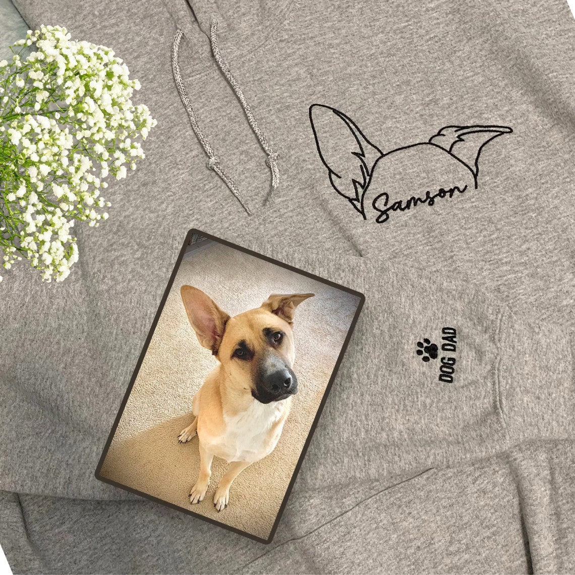 Embroidered Pet Ear Outline Sweatshirt Hoodie With Names Gift For Pet Lovers