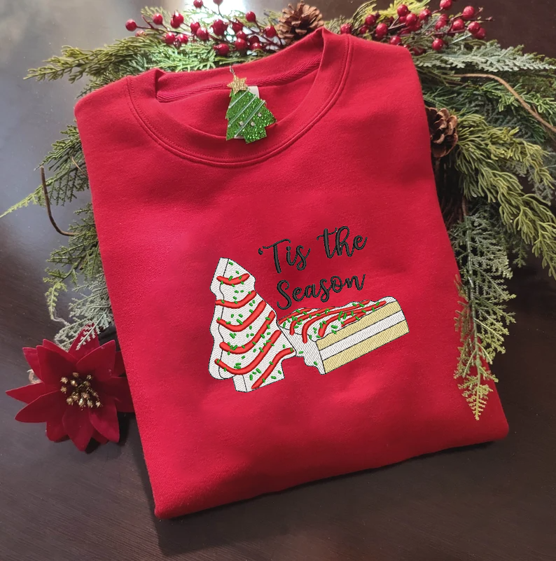 Little Debbie Christmas Tree Cake Embroidered Sweatshirt