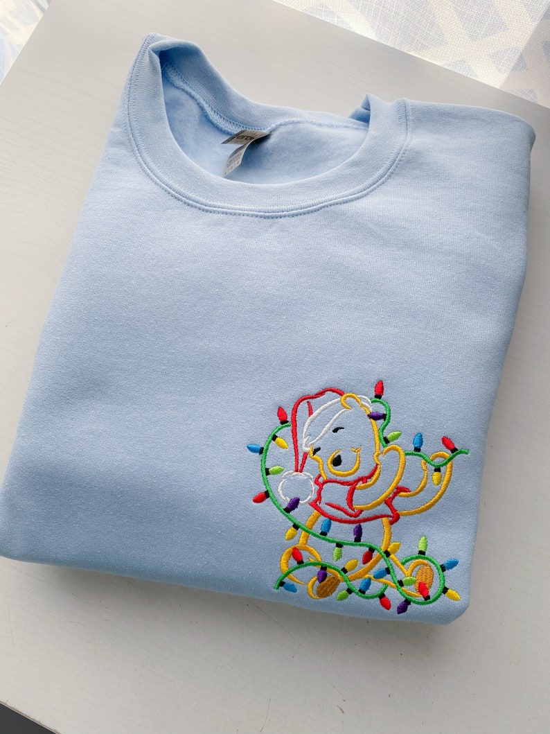 Winnie The Pooh Christmas Lights Embroidered Shirt