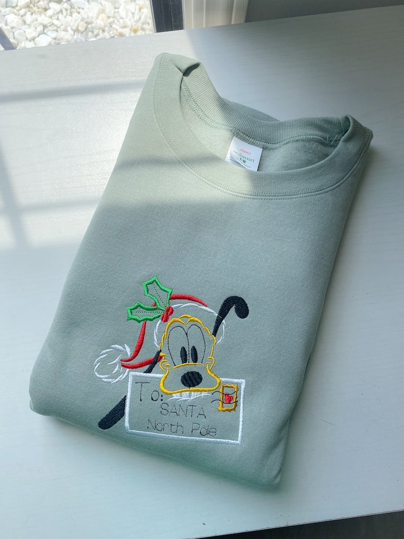 Pluto Christmas Letter Embroidered Shirt