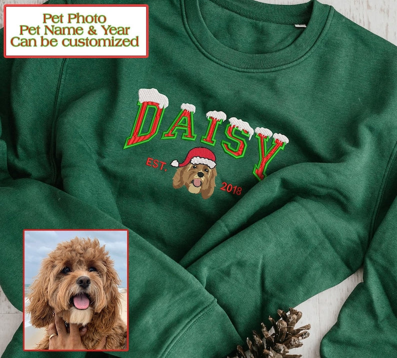 Custom Christmas EMBROIDERED Dog Sweatshirt Embroider Dog Sweater Dog Lover Sweatshirt