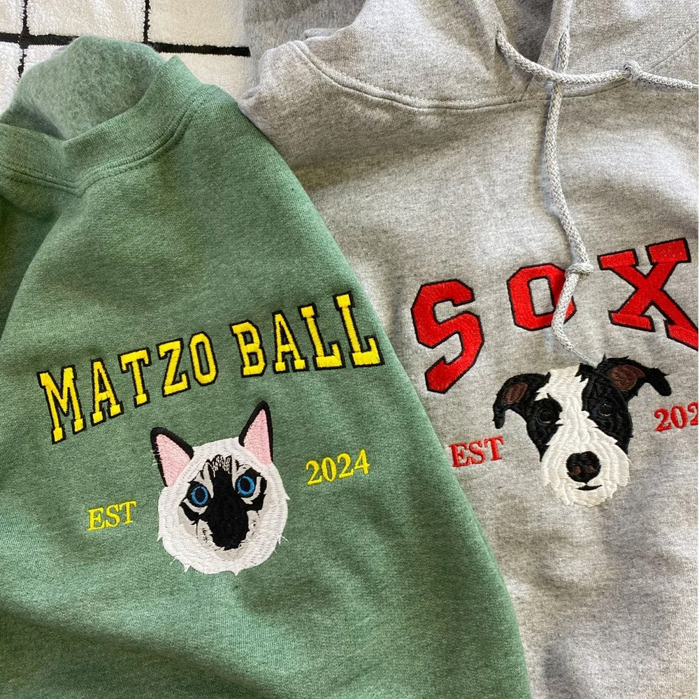 Personalized Plus Size EST Sweatshirt Hoodie with Embroidered Pet Face and Name Gift for Pet Lovers