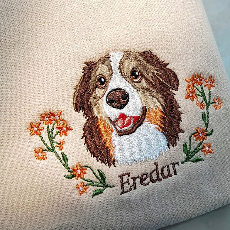 Personalized Embroidered Pet Face and Name Sweatshirt Shirt For Pet Lovers