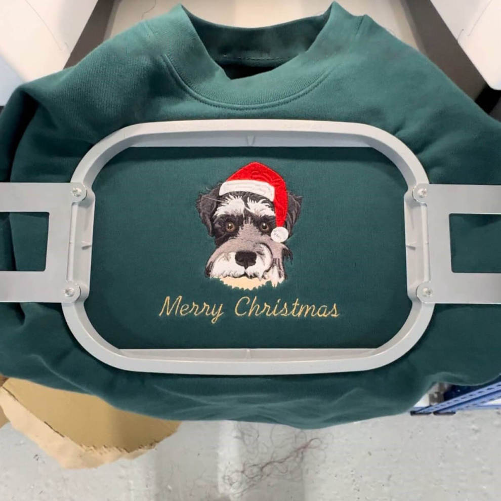 Custom Embroidered Pet Portrait Christmas Jumper Sweatshirt Hoodie T-shirt Xmas Gift