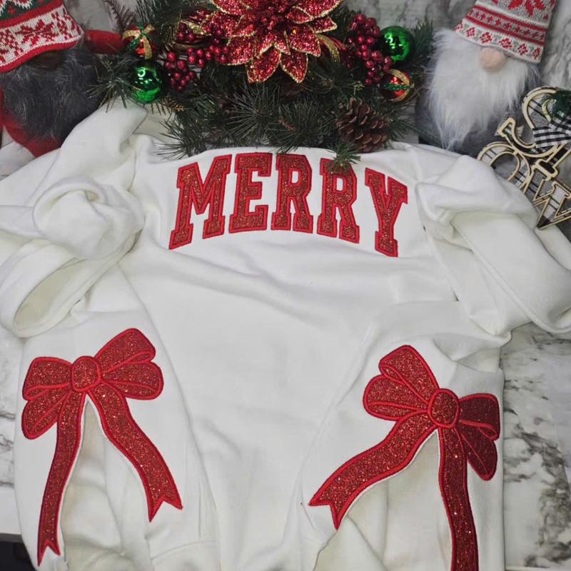 Glitter Merry Side Bow Embroidered Sweatshirt