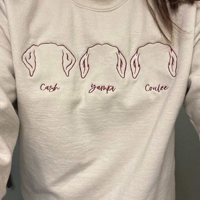 Embroidered Pet Ear Outline Sweatshirt Hoodie With Names Gift For Pet Lovers