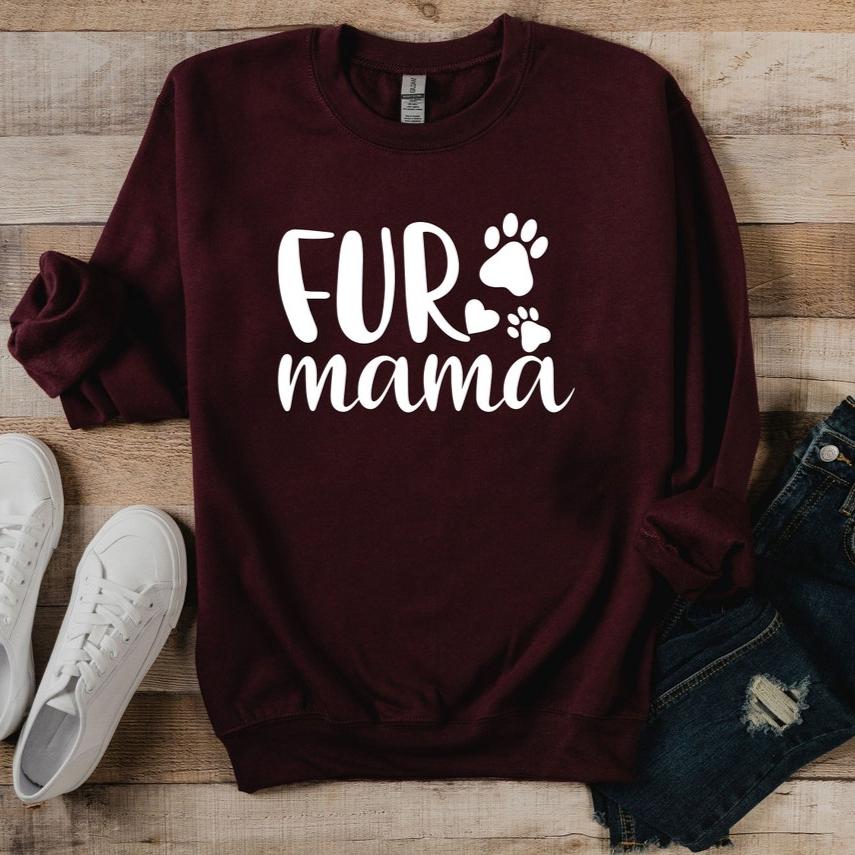 Personalized Fur Mama Sweatshirt with Pet Names on Sleeve Gift for Pet Lover