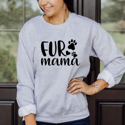 Personalized Fur Mama Sweatshirt with Pet Names on Sleeve Gift for Pet Lover