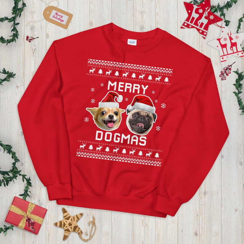 Custom Dog Picture Ugly Christmas Sweater, Holidays Sweatshirt with Dogs' Photo, Personalized Dog Face Sweatshirt, Dog Owner Xmas Gift Idea