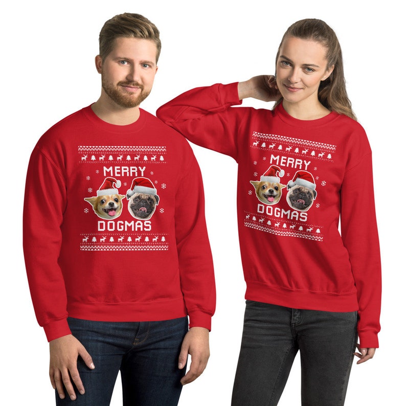 Custom Dog Picture Ugly Christmas Sweater, Holidays Sweatshirt with Dogs' Photo, Personalized Dog Face Sweatshirt, Dog Owner Xmas Gift Idea