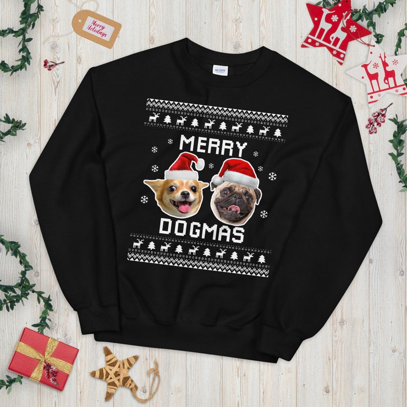 Custom Dog Picture Ugly Christmas Sweater, Holidays Sweatshirt with Dogs' Photo, Personalized Dog Face Sweatshirt, Dog Owner Xmas Gift Idea