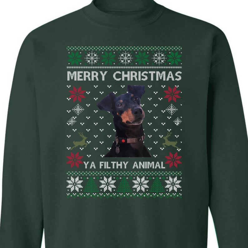 Custom Photo Ugly Christmas Ya Filthy Animal Dog Cat Sweatshirt, Dog Lover Sweater Christmas