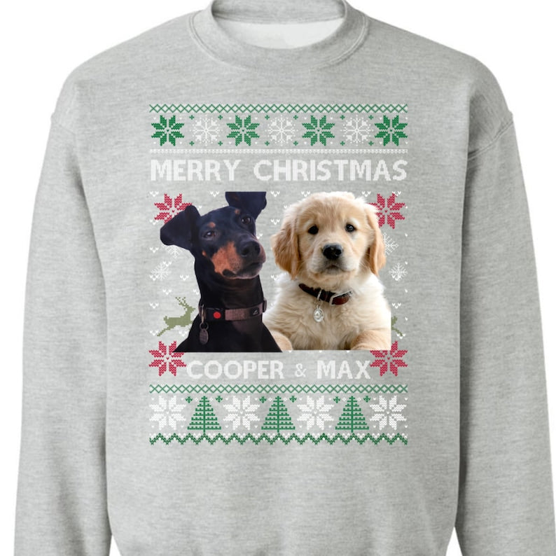 Custom Photo Ugly Christmas Ya Filthy Animal Dog Cat Sweatshirt, Dog Lover Sweater Christmas