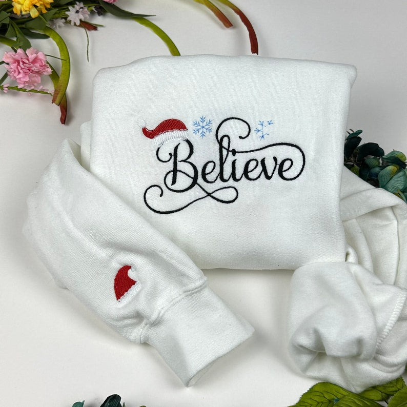 Christmas Sweatshirt Embroidered -  Sweatshirts- Embroidered Sweatshirts - Christmas - Believe Santa