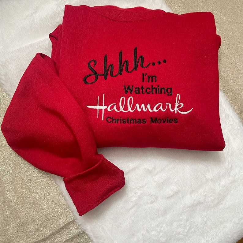 Hallmark Christmas Movies Embroidered Sweatshirt, Y2K Style Embroidered Crewneck, Christmas gifts - womens clothes - gifts for her - vintage