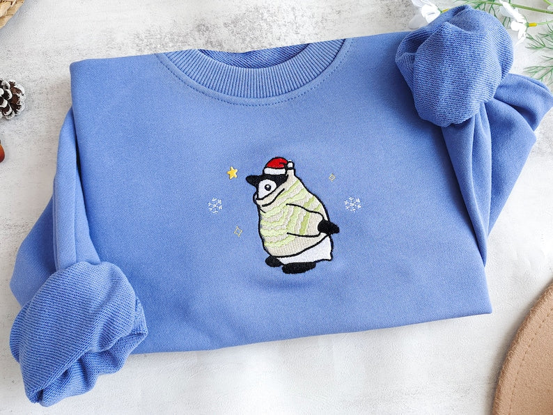 Embroidered Christmas Penguin Sweatshirt,  Snowflake Hoodie,Penguin Christmas Sweater, Christmas Crewneck,Penguin Gift