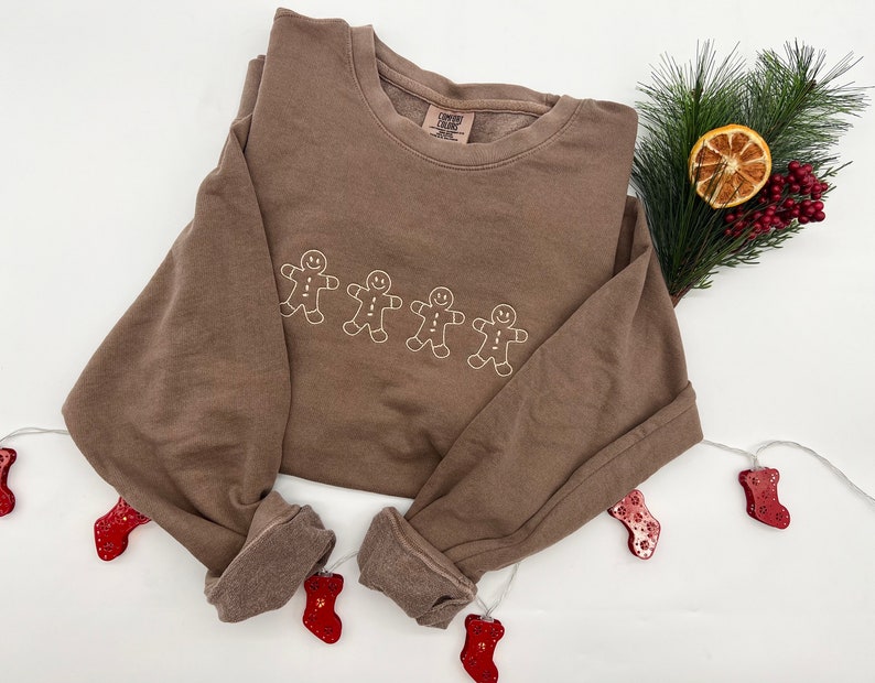 Gingerbread men Embroidered Comfort Colors Sweatshirt, Christmas Crewneck, Holiday Gifts, Cozy Lounge Wear, Lightweight Sweatshirt