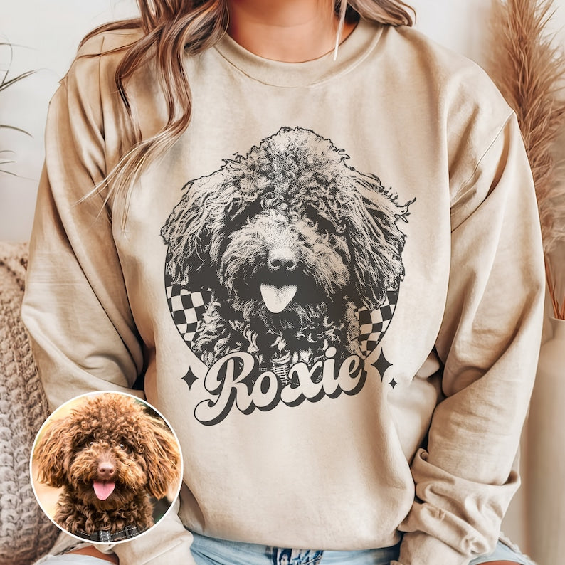 Custom Vintage Pet Unisex Sweatshirt, Pet Photo + Name Custom Personalized Dog, Shirts for Humans, Custom Sweatshirt, 90's Dog Owner Shirt