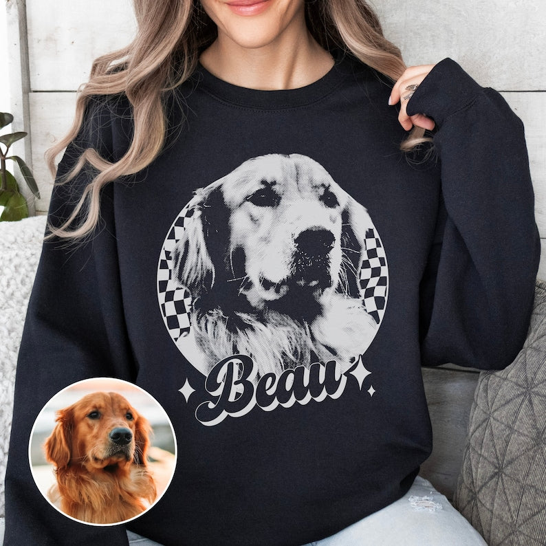 Custom Vintage Pet Unisex Sweatshirt, Pet Photo + Name Custom Personalized Dog, Shirts for Humans, Custom Sweatshirt, 90's Dog Owner Shirt