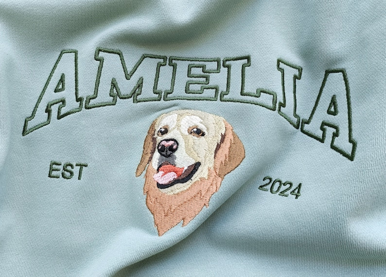 Custom Embroidered Varsity Pet From Your Photo Sweatshirt,Hoodie with Dog Name,Dog Owner Gift