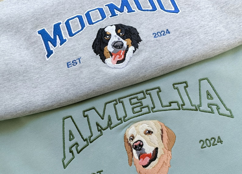 Custom Embroidered Varsity Pet From Your Photo Sweatshirt,Hoodie with Dog Name,Dog Owner Gift