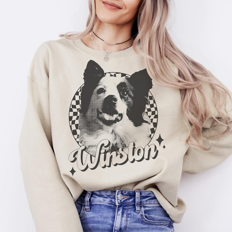 Custom Vintage Pet Unisex Sweatshirt, Pet Photo + Name Custom Personalized Dog, Shirts for Humans, Custom Sweatshirt, 90's Dog Owner Shirt