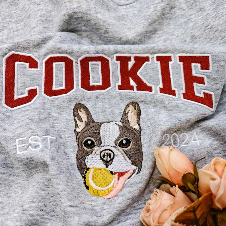 Custom Embroidered Varsity Pet From Your Photo Sweatshirt,Hoodie with Dog Name,Dog Owner Gift