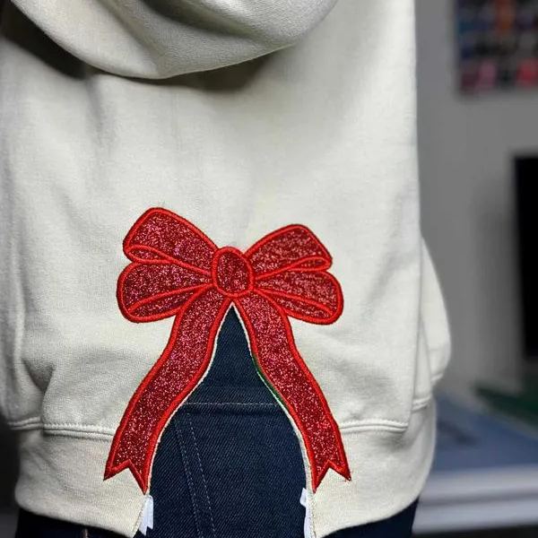 Glitter Merry Side Bow Embroidered Sweatshirt