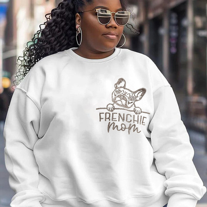 Personalized Plus Size Sweatshirt Hoodie with Embroidered Pet Outline and Pet Name Gift For Dog Mom