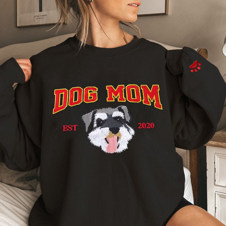 Embroidered Dog Mom EST Sweatshirt with Pet Face Christmas Gift for Pet Lovers