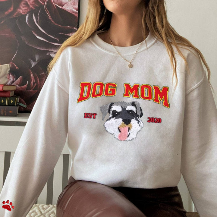 Embroidered Dog Mom EST Sweatshirt with Pet Face Christmas Gift for Pet Lovers