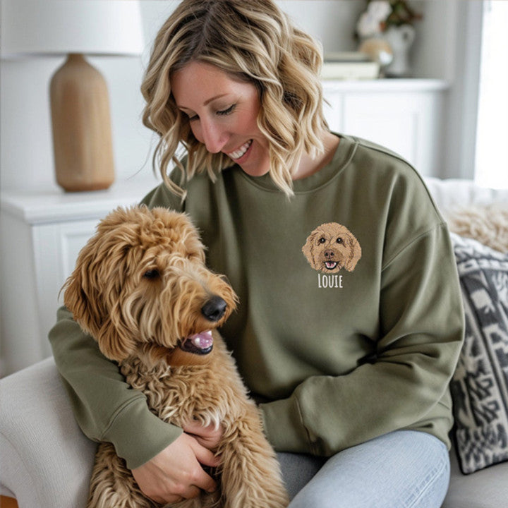 Personalized Embroidered Pet Face and Name Sweatshirt for Pet Lovers