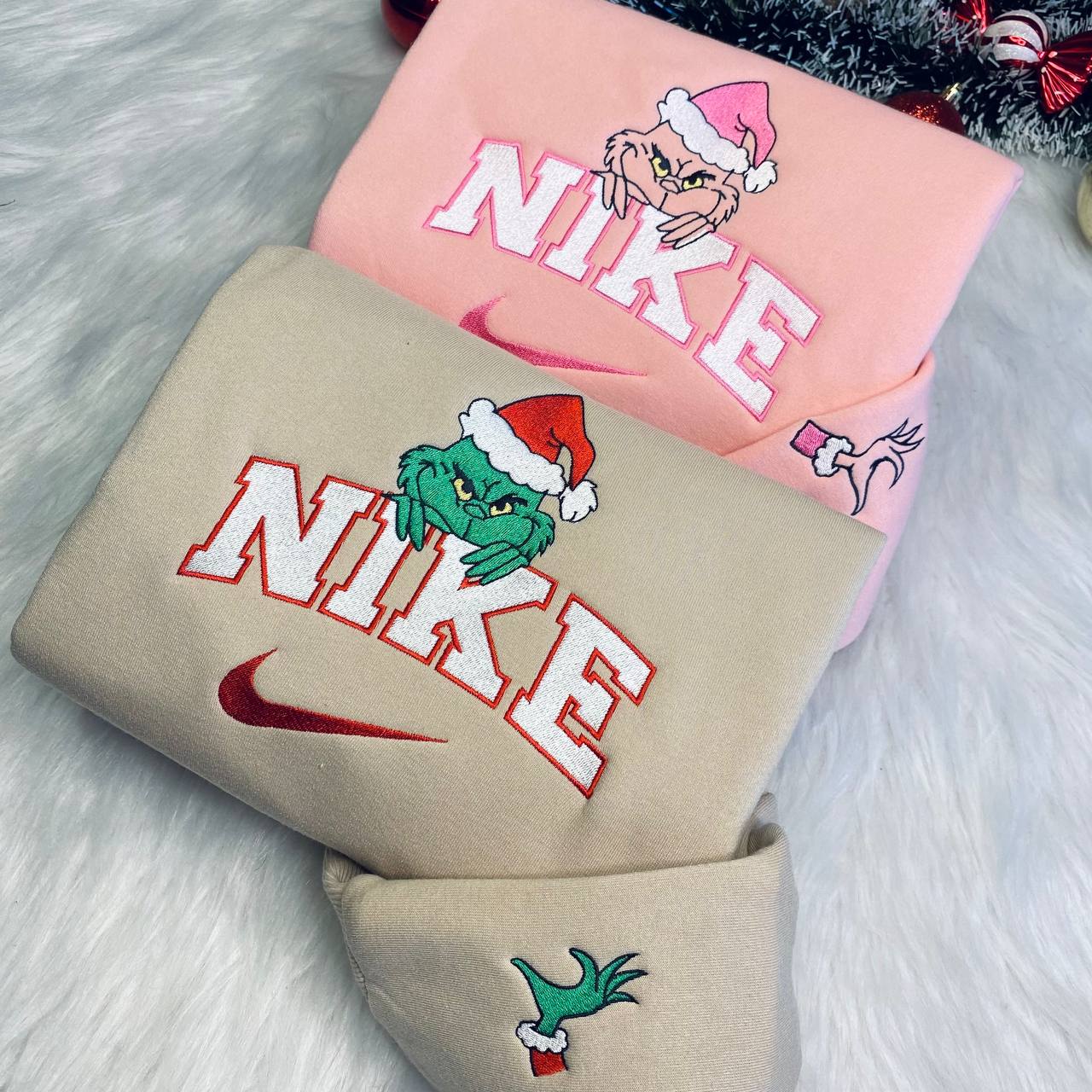 Vintage Nike Grinch Couple Embroidered Sweatshirt, Nike Embroidery Matching Sweatshirts