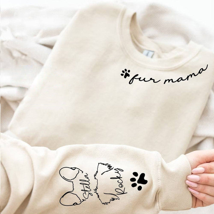 Personalized Fur Mama Sweatshirt With Pet Ear and Name on Sleeve Gift For Pet Lovers