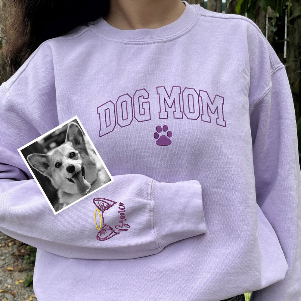 Custom Dog Mom Embroidered Sweatshirt With Dog Ears on Sleeve